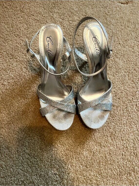 Rhinestone Ankle Strap Heels in Silver